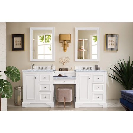 James Martin Vanities De Soto 82in Double Vanity Set, Bright White w/ 3 CM Carrara Marble Top 825-V82-BW-DU-CAR